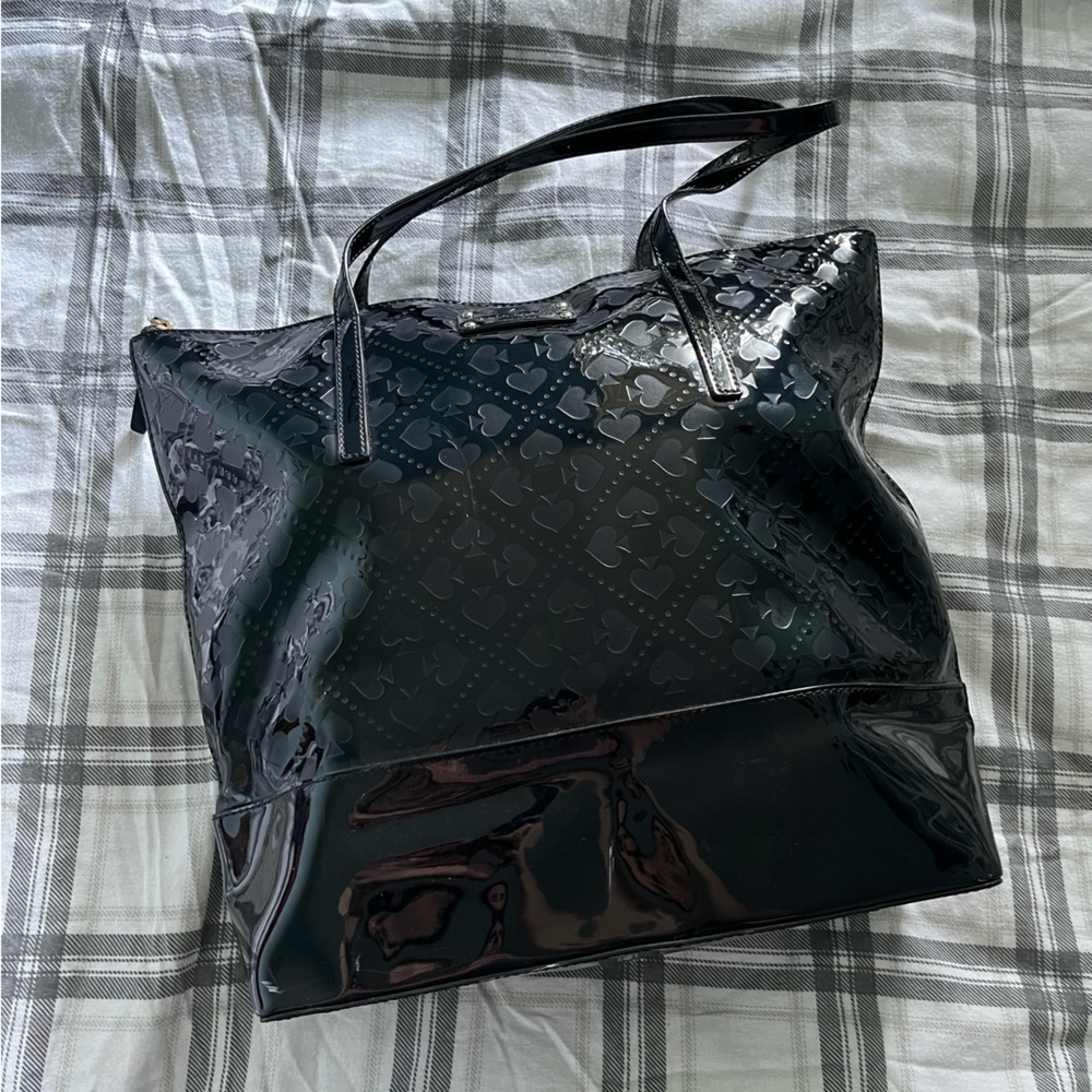 Kate Spade New York Black Patent Leather/Vinyl Zippered Tote